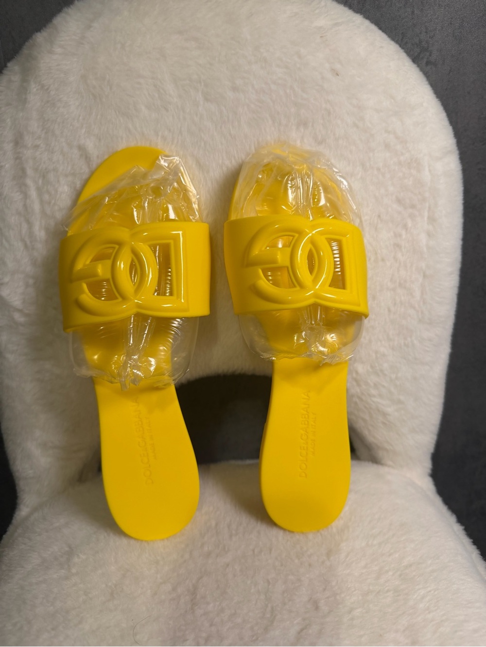 Dolce & Gabbana Bright Yellow Logo Slide Sandals